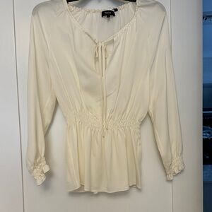 Theory Cream Long-Sleeve Smocked Peasant Blouse